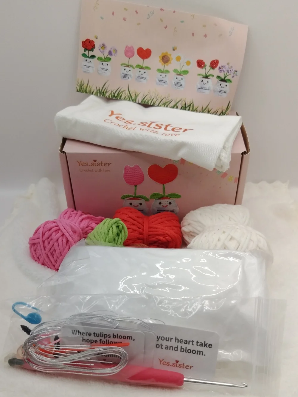 Emotional Support Amigurumi Tulip Heart Flowers Crochet Kit DIY 5-in Mini Craft